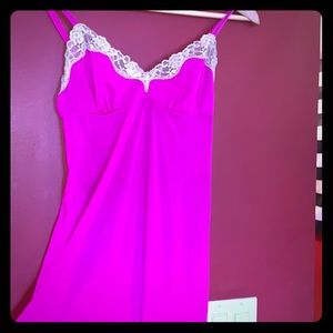 Hot pink lace trim/ silk nighttime slip